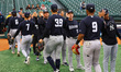 Hudson Valley Renegades celebrate their 7-3 win in the baseball game against the Brooklyn...