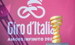 Detail of the Trofeo Senza Fine on the podium signed with the Giro d'Italia logo during st...