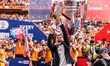 Sergej Jakirovi, manager of Hull City, lifts the Sky Bet Championship Playoff trophy durin...