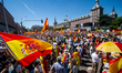 Protesters march during a demonstration against Pedro Sanchez, Spain's prime minister, and...