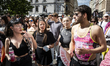 Participants march in the 22nd Cracow Equality Parade in Cracow, Poland, on May 23, 2026....