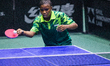 Aisha Rabiu of Nigeria returns the ball during her 2-3 loss in the women's singles match a...