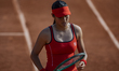 Emma Raducanu competes against Solana Sierra during the Roland Garros Grand Slam Tournamen...