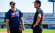 Eli Serrano III of the Binghamton Rumble Ponies is present before a Minor League Baseball...