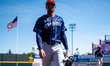 Jose Ramos of the Binghamton Rumble Ponies exits the field during a Minor League Baseball...
