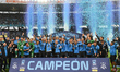 The Belgrano team lifts the trophy after defeating River 3-2 at the Mario Alberto Kempes S...