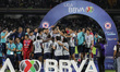 Cruz Azul players celebrate during the winning ceremony after the final second leg match b...