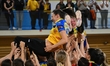 Harma Anna Cornelia Van Kreij and Cristina Burcea Zamfir react during the Romania handball...