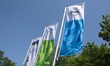 Company flags are seen at the entrance of the Recosic factory in Frenchen, Germany, on May...