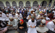 Nepali Muslims attend a mass Namaz ceremony at a local mosque in Kathmandu, Nepal, on May...