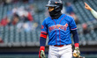 Steward Berroa of the Lehigh Valley IronPigs reacts during a Minor League Baseball game at...