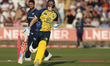 Ollie Robinson of Durham is run out by Moeen Ali of Yorkshire during the Vitality T20 Blas...