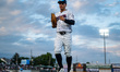 Jackson Castillo of the Somerset Patriots exits the field during a Minor League Baseball g...