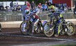 Jake Mulford of Redcar Bears (red) and Connor Mountain of Scunthorpe Scorpions (yellow) at...