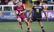 Gus Warr of Sale Sharks runs with the ball towards Harrison Obatoyinbo of Newcastle Red Bu...