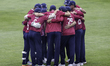 Northamptonshire County Cricket Club team huddles at the start of play during the Vitality...
