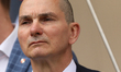 Michal Klimka of the Confederation of the Polish Crown attends a conference with Janusz Ko...