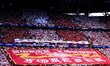 Arsenal FC fans perform choreography before the UEFA Champions League final match between...