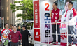 People Power Party Seoul mayoral candidate Oh Se-hoon (left) and Yeongdeungpo District may...