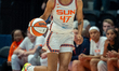 Leila Lacan #47 of the Connecticut Sun dribbles the ball during the WNBA game between the...