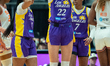 Cameron Brink #22 of the Los Angeles Sparks reacts after being called for a foul during th...