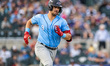 Nick Goodwin of the New Hampshire Fisher-Cats runs the bases during a Minor League Basebal...