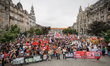 Thousands of people gather and march in Porto, Portugal, on June 3, 2026, as a general str...