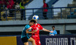 Indonesian women's national team footballer Isa Guusje Warps (right) competes for the ball...