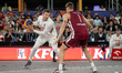 Adam Waczynski from Poland and Nauris Miezis from Latvia are seen during the FIBA 3x3 Worl...