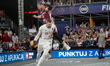 Michal Aniol Sokolowski from Poland and Zigmars Raimo from Latvia are seen during the FIBA...