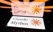 The Claude Mythos logo appears on a smartphone screen, and the Claude AI logo displays as...