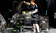 Mechanics work on the car of Formula 1 driver George Russell of the Mercedes AMG-Petronas...