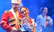 Members of the Moscow Cossack Choir perform during a concert conducted by Veniamin Novotoc...