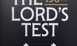 The 150th Lords Test sticker is seen on the doors to the lift of the Barclays media centre...