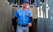 Jace Bohrofen of the New Hampshire Fisher-Cats enters the field before a Minor League Base...