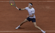 Jakub Mensik returns the ball against Alexander Zverev at the Roland Garros Grand Slam Tou...