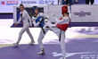 Yu-jin Kim of South Korea competes against Ella Brewster of Canada during the semi-finals...