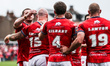 Sam Luckley of Hull KR celebrates his try during the Betfred Super League round 13 match b...