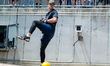 Matt Keating of the Somerset Patriots warms up during a Minor League Baseball game at TD B...