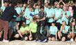 Kimi Antonelli of Italy and the Mercedes-AMG Petronas F1 Team celebrates with the team aft...