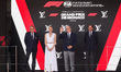 Princess Charlene of Monaco, Prince Albert II of Monaco and Andrea Casiraghi on the podium...