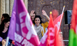 Sophia Chikirou, a member of La France Insoumise - Nouveau Front Populaire, attends a rall...