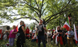 Participants in a protest under the slogan 'Together for Poland and Poles' gather in front...