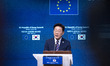 South Korean President Lee Jae Myung attends a press conference on the day of an EU-South...