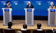 (L-R) South Korean President Lee Jae Myung, European Council President Antonio Costa, and...
