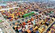 Containers are parked at the Qingdao Port Foreign Trade Container Terminal in Qingdao City...