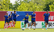 The Bosnia and Herzegovina national football team warms up during a training session ahead...