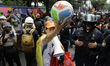 Various groups march along Calzada de Tlalpan to the Estadio Ciudad de Mexico in Mexico Ci...