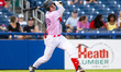 Cade Climie of the Trenton Thunder hits the ball during an MLB Draft League baseball game...