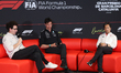Mattia Binotto, Toto Wolff and Ayao Komatsu during the team principals press conference ah...